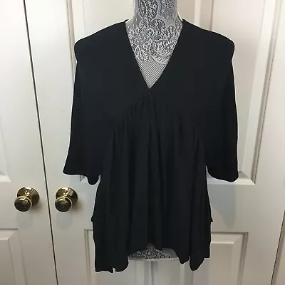 Zara Tunic Blouse Shirt Hi Lo Pleated Collarless Black Peasant Size S 2 4 Boho • $4.99