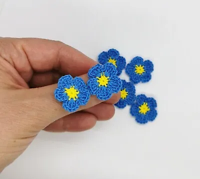 £5.50 • Buy 6 Tiny Handmade Crochet Forget Me Not Flowers Applique, Micro Blue Flower Sewing