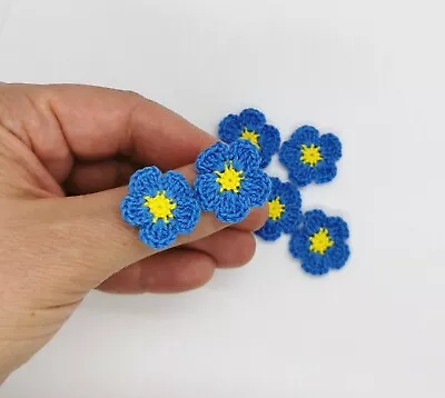 £5.50 • Buy 6 Tiny Handmade Crochet Forget Me Not Flowers Applique, Micro Blue Flower Sewing