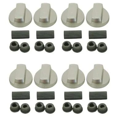 8 X UNIVERSAL Chrome Oven Knob Silver Gas Hob Cooker Control Knobs + Adaptors • £9.99