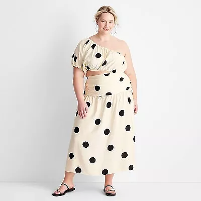 Women's One Shoulder Polka Dot Cut Out Midi Dress - Project Glory Cream 17 • $11.99