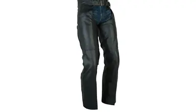 Z1R Black Genuine Leather Motorcycle Riding Chaps Adjustable Mens  Super Soft • $159.95