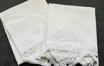 Vintage Set White Fancy Lace Edged  Cutwork Style Pillowcases~standard Size • $9.99