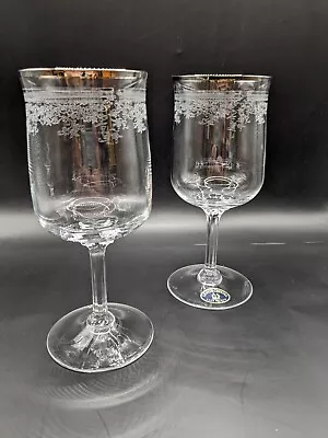 LENOX CRYSTAL  LACE POINT  PLATINUM TRIM Wine Glasses- 6.25  SET OF 2 Elegant  • $39