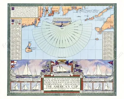 1934 America's Cup Yacht Race Chart Map Newport Block Island Vineyard NEW Poster • $21.25