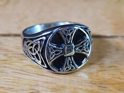 Men's NEW Stainless-Steel Ring Cross Celtic Pattern Size 10.5 UK V 16 Grams • $19.88