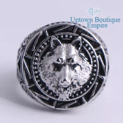 Men's Stainless Steel Cool Round  Viking Fenrir Wolf Head Medallion Ring #ACD • $13.99