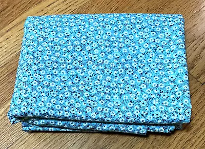 Vintage Retro Teal Blue & White Floral Fabric Cotton Blend 2.9 Yds 35  Wide • $11.99