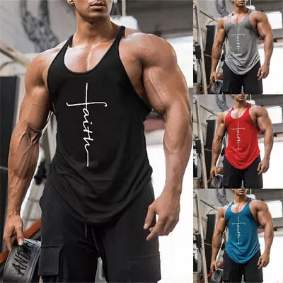 £6.36 • Buy Gym Vest Racerback Bodybuilding Muscle Stringer Plain Tank Tops Fitness Vests UK