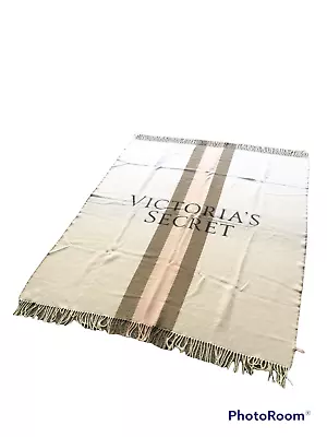 Victoria's Secret 50x60 Fringed Throw Blanket Pink Gray *READ* • $11.95