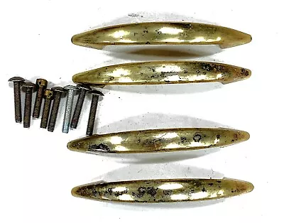 (4) Mid-Century-Modern 4-1/8” Brass Plated Drawer Pulls With 3-1/8” Centers • $4