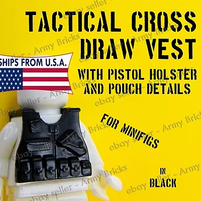Tactical SWAT Cross Draw Vest W Holster Detail•CUSTOM Brick Weapons For Minifigs • $4.22