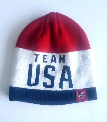 USA Olympic Team Beanie Hat Womens One Size Blue & Red Knit Official Apparel • £19.30