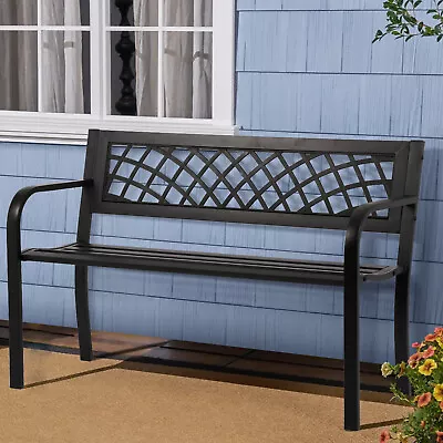 Patio Metal Porch Garden Park Bench With Armrests Sturdy Steel Frame Furniture  • $85.99