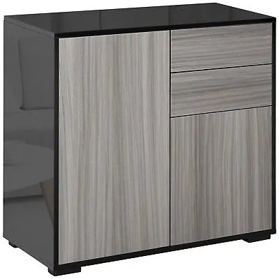 HOMCOM Side Cabinet With 2 Door Cabinet And 2 Drawer For Home Office Grey Black • £69.99