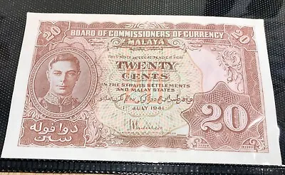 £1.60 • Buy Malaya Straits Settlements 1941 Rare 20 Cents Very High Grade  Banknote