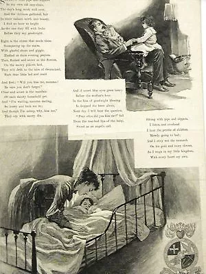GOOD NIGHT KISS POEM BABIES 1891 CHILD Antique Art Print Matted • $31