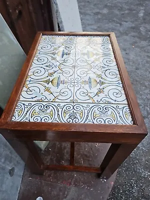 Vintage Mid Century Modern Reclaimed  English Tile Top Side Table WITH HISTORY  • $455