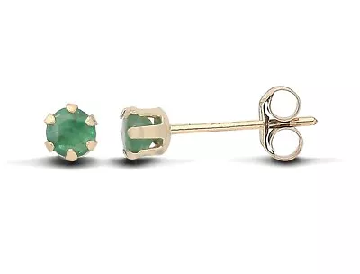 9ct Yellow Gold Emerald Stud Earrings - Natural Stones - UK Made • £19.95