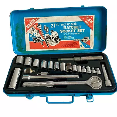 Vintage Moben 21-Piece Metric Ratchet Socket Set 3/8' & 1/4  Combination • $34