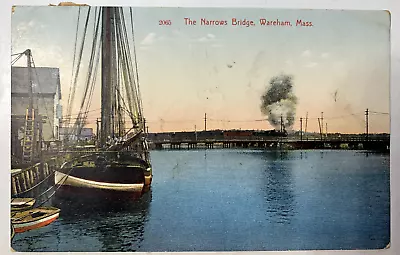 Ca 1900s MA Postcard Cape Cod Wareham Narrows Bridge RR Railroad Train Engine • $6.99