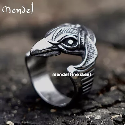 MENDEL Stainless Steel Mens Nordic Viking Odin Raven Crow Ring For Men Size 7-15 • $11.99