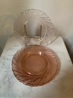 Vereco Pink Rivage Swirl SALAD Plates 7 5/8  Set 6 Vtg France EUC • $32