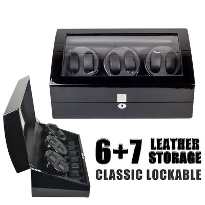 Luxury Automatic Rotation 6+7 Watch Winder Display Case Leather Storage Box Gift • $176.69