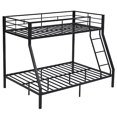 Twin Over Full Metal Bunk Bed With Ladder For Kids Bedroom Black With Ladder • $195.99