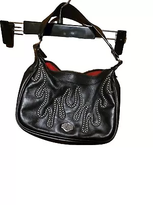 Harley Davidson Women's Black Leather Bag Purse Handle Studded Silver Zip Soft  • $26