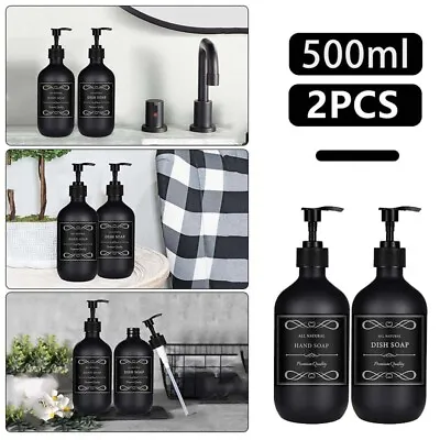 2PCS Soap Dispensers Hand Wash Shampoo Lotion Empty Pump Bottles With 6 Labels • £8.47