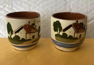 2 Vintage Torquay Pottery Egg Cups Motto Ware “New Laid” “Fresh Today” 2 Inches • $18