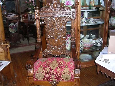 Rj Horner Antique Quartersawn Oak Throne Chair Fierce Griffins Detailed Carving • $5000