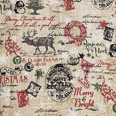 SANTA CLAUS Fabric 100% Cotton Vintage STYLE FQ HY BTY By The Yard Christmas • $3.50