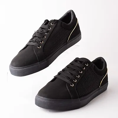 Zara Mens Black Textured Plimsolls Shoes Sneakers Sz 10 Eu 43 Lace Up 5216/002 • $59.99