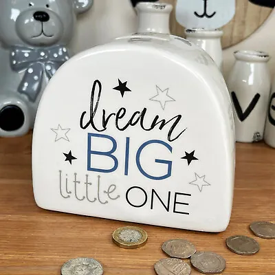 £11.99 • Buy Ceramic Moneybox Dream Big Little One White Glazed Kids Baby Piggy Bank Saving 