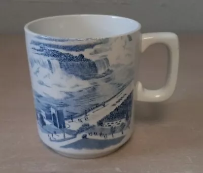 Vintage J&G Meakin England Coffee Cup Mug Niagara Falls Scene Blue Willow White  • £7.70