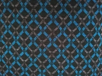 Vintage Blue Geometric Fabric Retro 1960s 1970s 42.5  X 66  Plaid Diamonds • $20.95