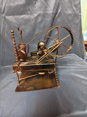 Vintage Copper Art Sculpture Of Man With Spinning Wheel Music Box- Works! • $35.99