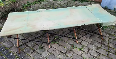 Vintage Officer WWII Camp Camping Bed Folding Military Campaign Canvas WoodFrame • £55