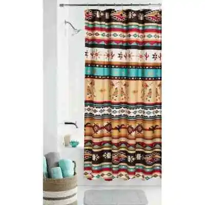 $14.99 • Buy New Kokopelli Southwest Aztec Striped Fabric Shower Curtain By Mainstays 70x72 