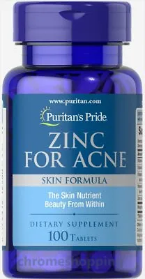 PURITANS PRIDE PREMIUM ZINC FOR ACNE - SKIN FORMULA 100 Tablets UK SELLER • £13.75