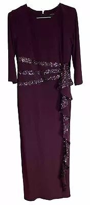 R&M Richards Womens Plum Sequined Formal Evening Stretch Dress Sz 8 Sexy Maxi • $29.99