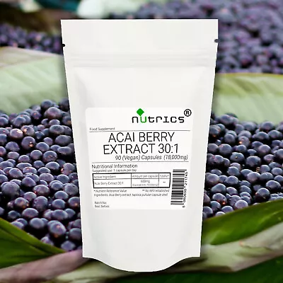 Nutrics® 18000mg ACAI BERRY Extract 100% Pure Strong Vegan Capsules Antioxidant • £17.99