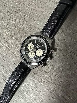 Timex Men's Watch Q Chronograph Rotating Bezel Black And Cream Dial + Strap • $101