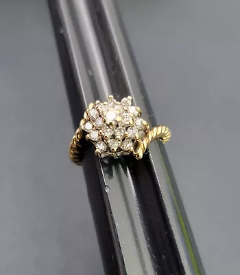 VTG 14KP Yellow Gold Round Brilliant Cut .50 TW Diamond Cluster Ring Size 6 • $299.99