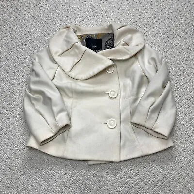 Mossimo Pea Coat Womens Small Beige Wool Leaf Design Lining Sailor Neck Soft • $21.37