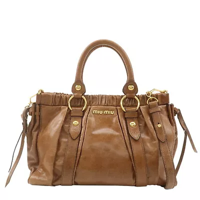 Auth MIU MIU 2Way Shoulder Bag Hand Bag Brown Leather Used • $303