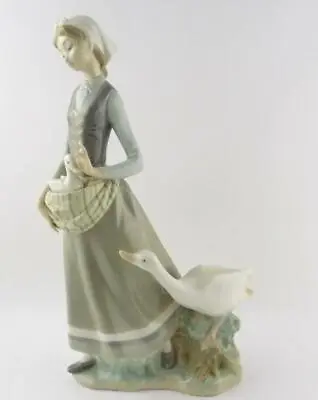 Lladro Children With Animals Figurine Girl With Goose Carrying Gosling Spain A+ • $120.88