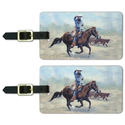 $8.99 • Buy Cattle Drive Western Cowboy In The Loop Luggage ID Tags Cards Set Of 2